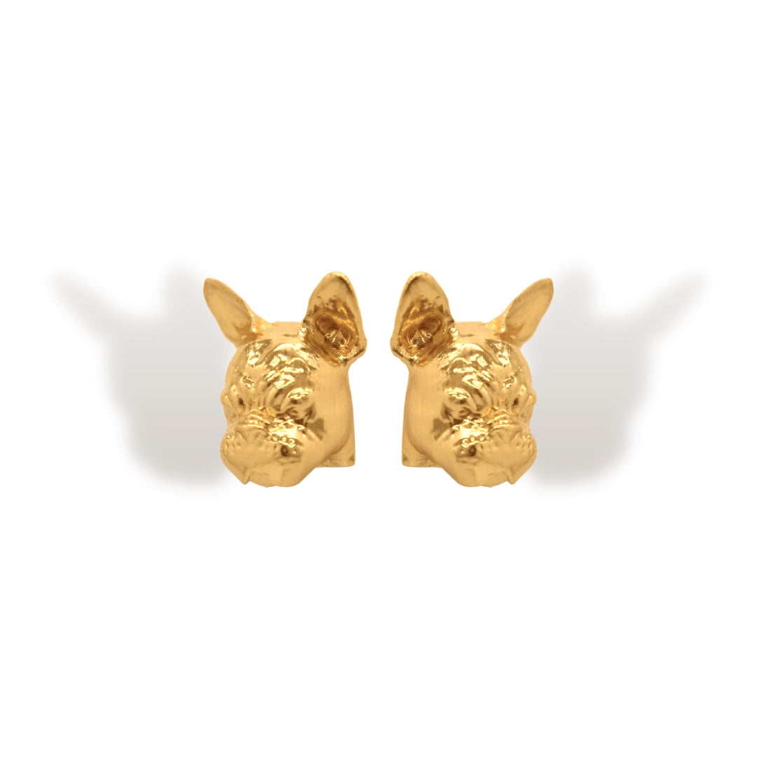 Aretes de bulldog francés vista lateral Brezo Jewelry