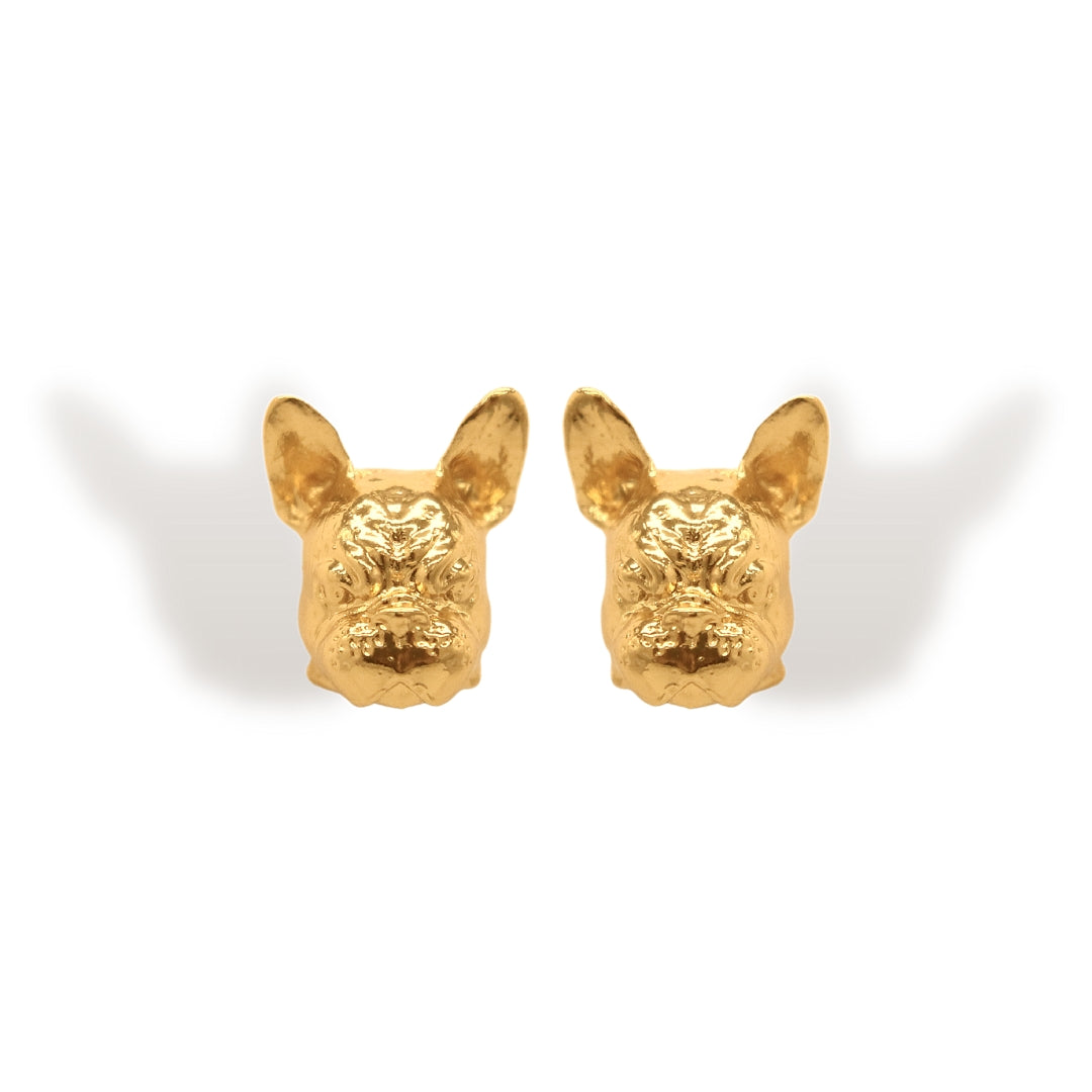 Aretes de bulldog francés vista frontal Brezo Jewelry