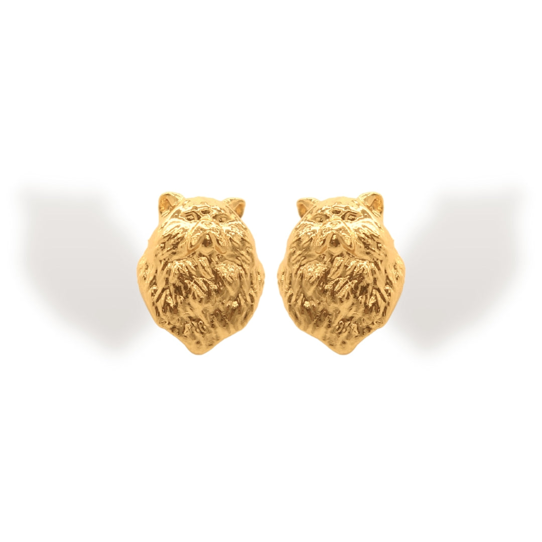 Aretes de gato peludo vista frontal Brezo Jewelry