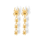 Aretes largos para mujer con 4 escarabajos rinoceronte vista frontal