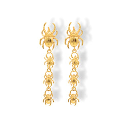 Aretes largos para mujer con 4 escarabajos rinoceronte vista frontal