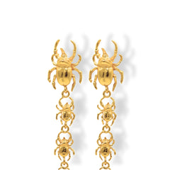 Aretes largos para mujer con 4 escarabajos rinoceronte vista frontal cortada