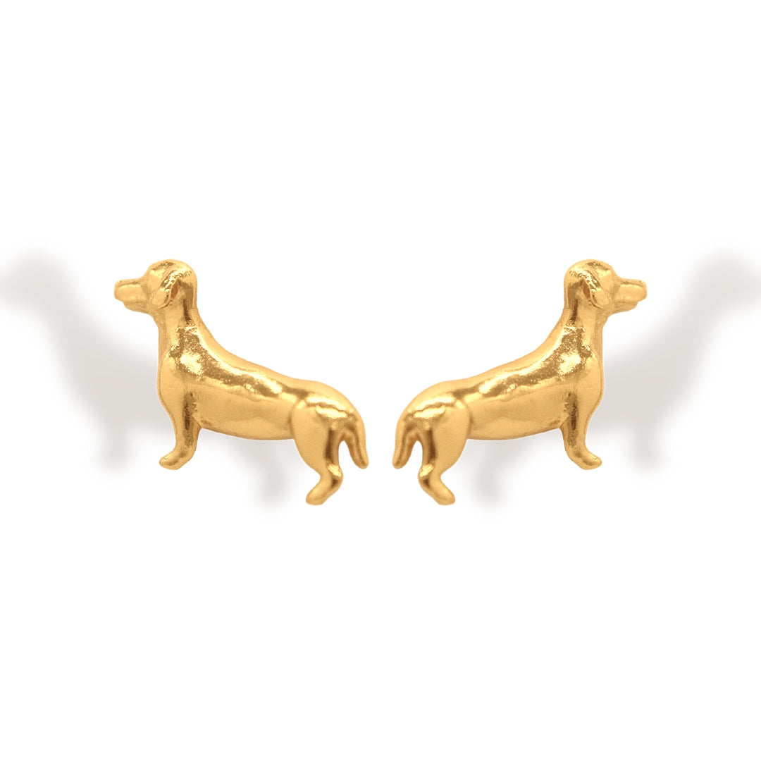 Aretes de perros salchicha vista diagonal Brezo Jewelry