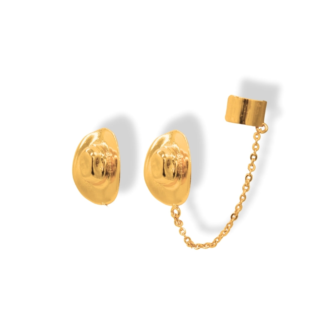Aretes de sombrero vaquero con earcuff vista lateral Brezo Jewelry