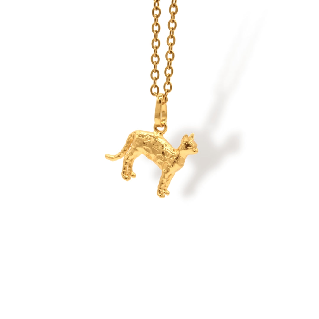 Cadena de gato con manchas cuerpo completo vista frontal Brezo Jewelry