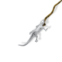 Collar tejido largo con lagartija silver