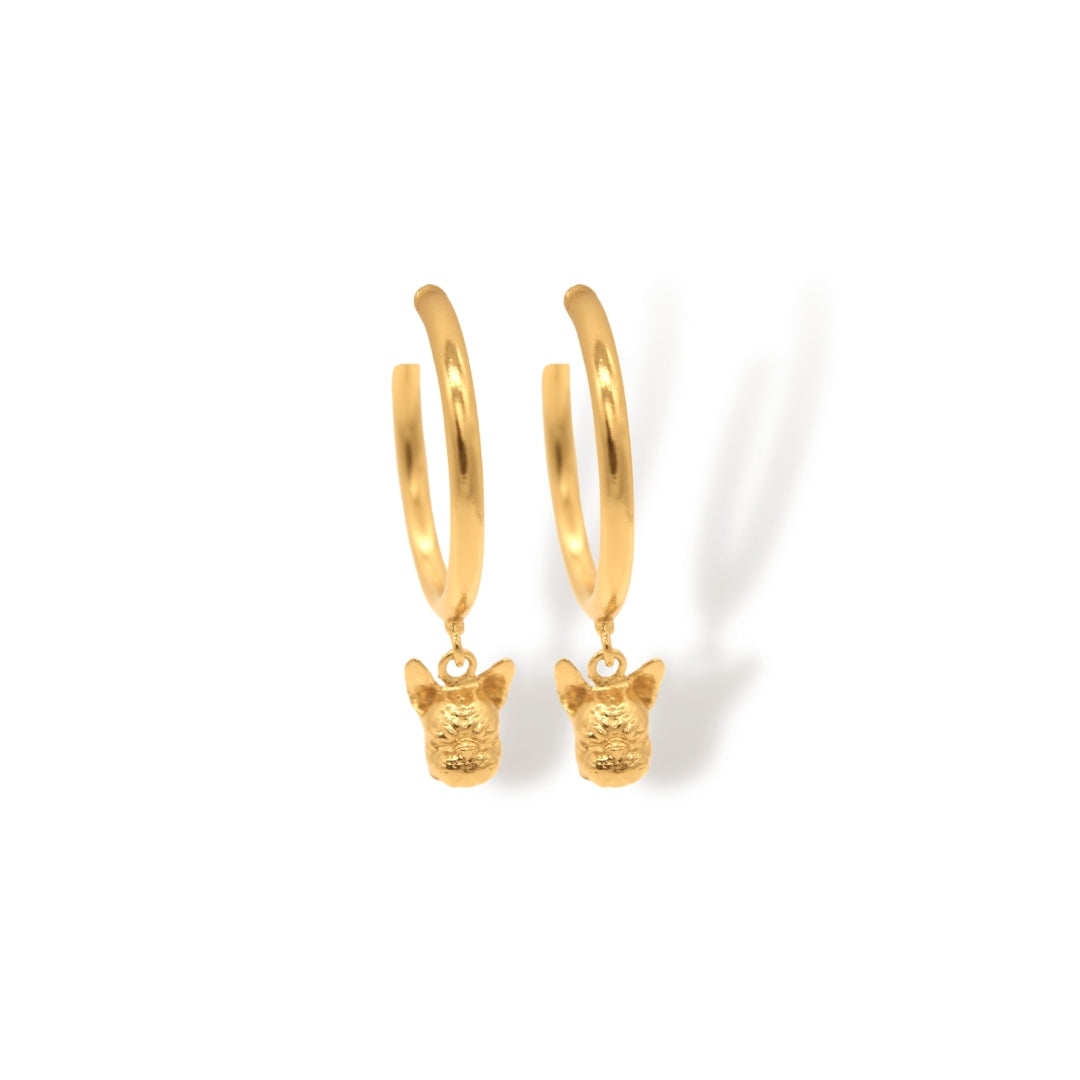 Candongas medianas de bulldog francés vista frontal Brezo Jewelry