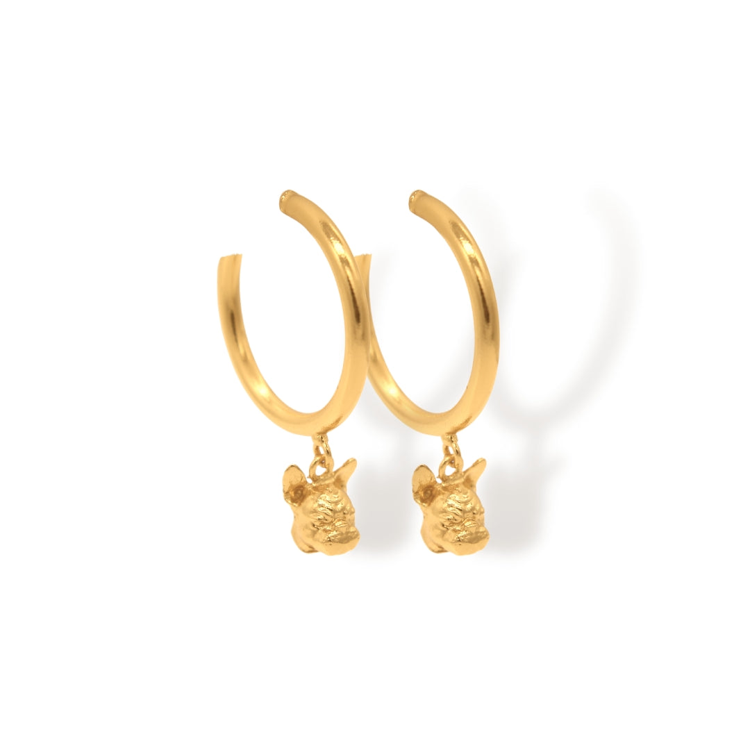 Candongas medianas de bulldog francés vista diagonal Brezo Jewelry