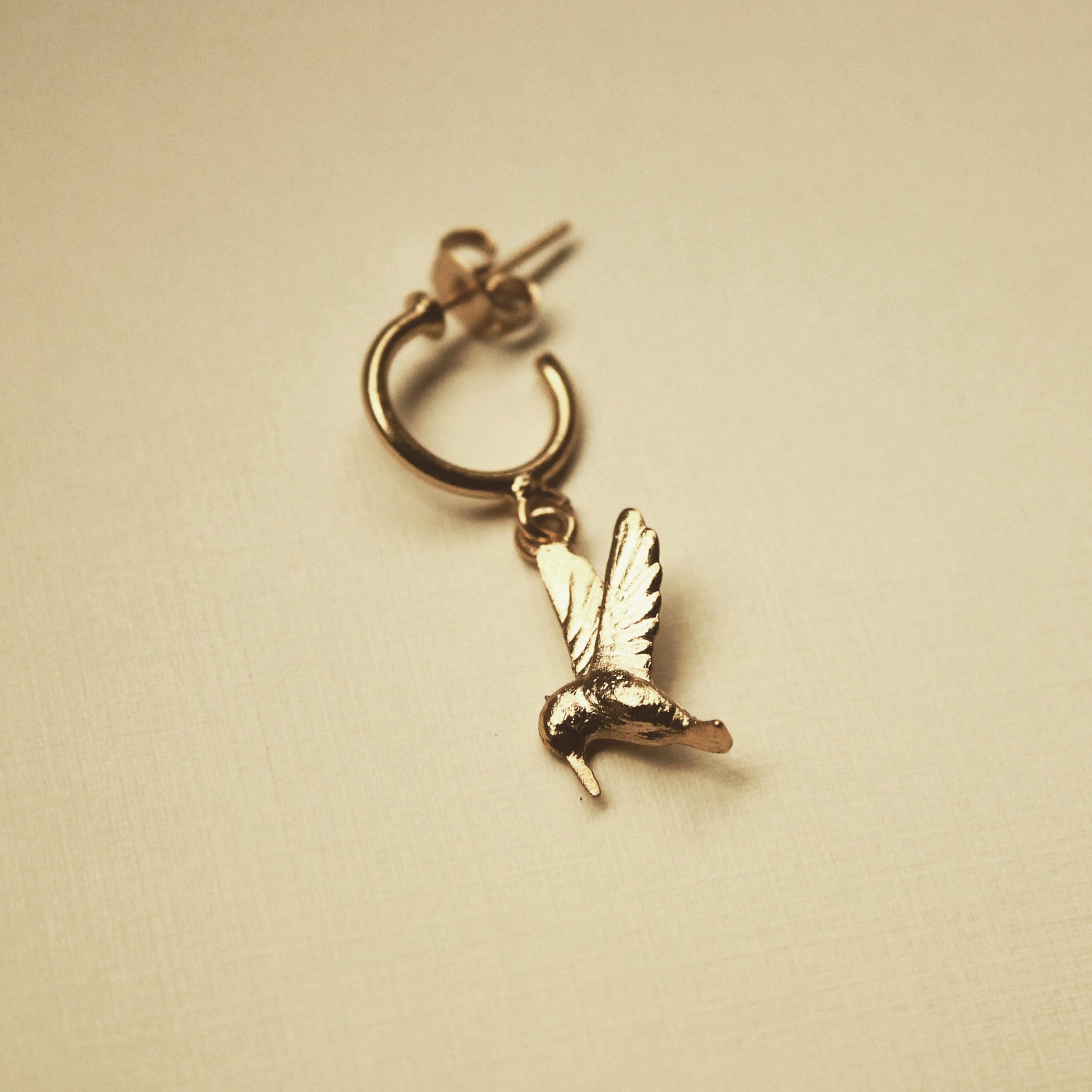 Candonga pequeña con colibrí vista detallada Brezo Jewelry