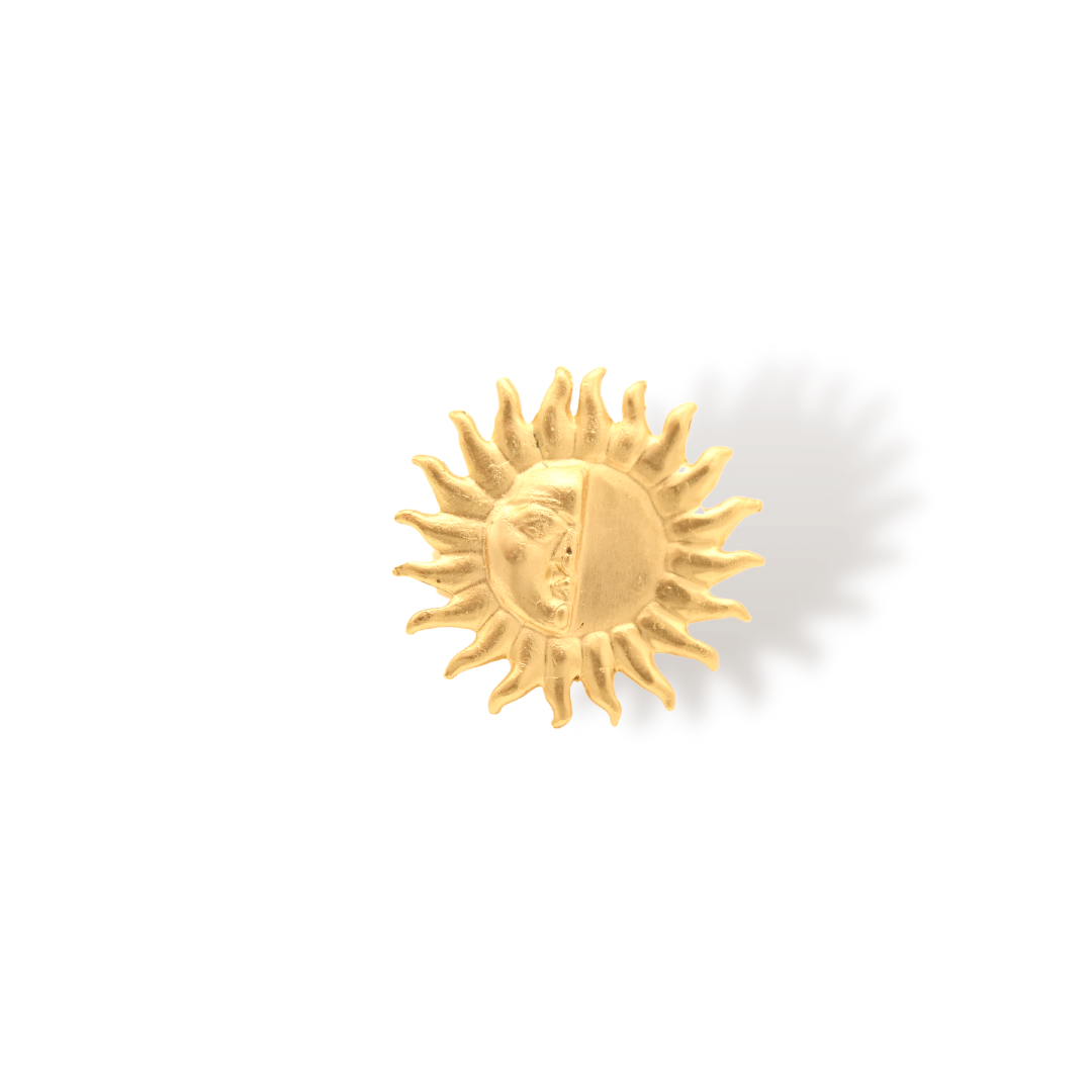 Anillo de sol media cara plana grande vista frontal Brezo Jewelry