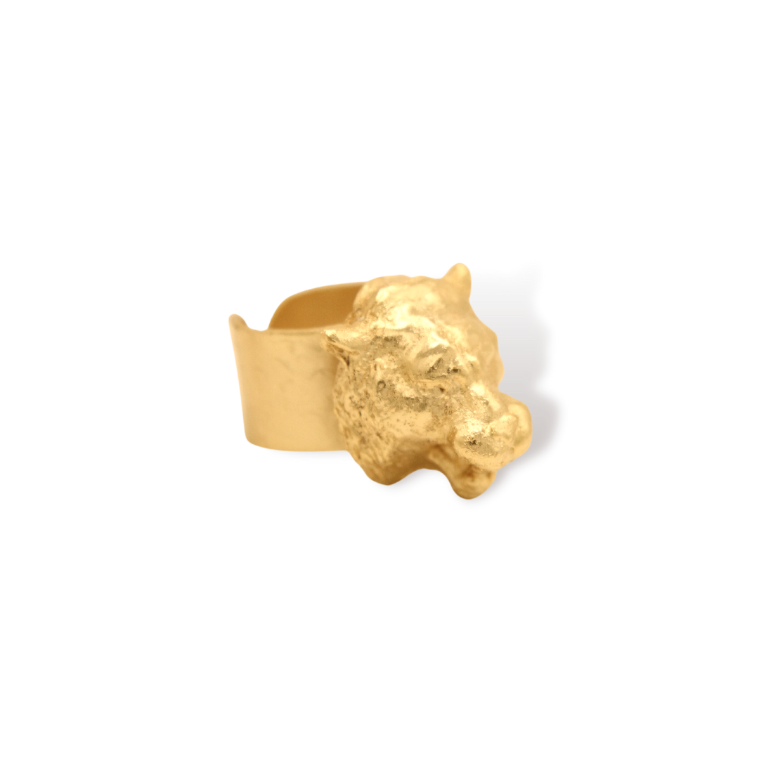 Anillo con cabeza de tigre vista lateral Brezo Jewelry