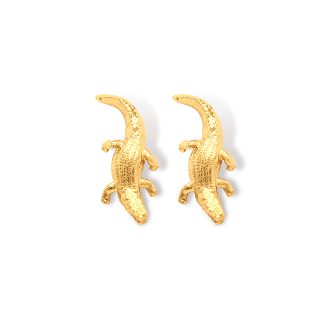 Aretes de cocodrilo vista frontal Brezo Jewelry