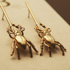 Aretes largos con escarabajo grande vista detallada