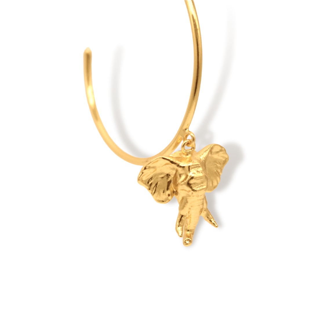 Candongas grandes con cabeza de elefante vista detallada Brezo Jewelry