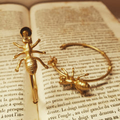 Candongas grandes con hormiga pequeña vista cercana