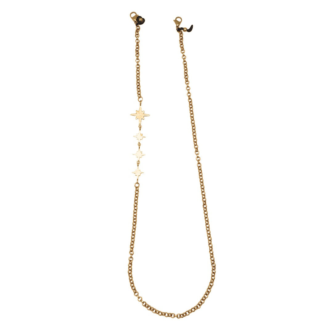 Cadena para gafas con estrellas de 8 puntas vista frontal Brezo Jewelry