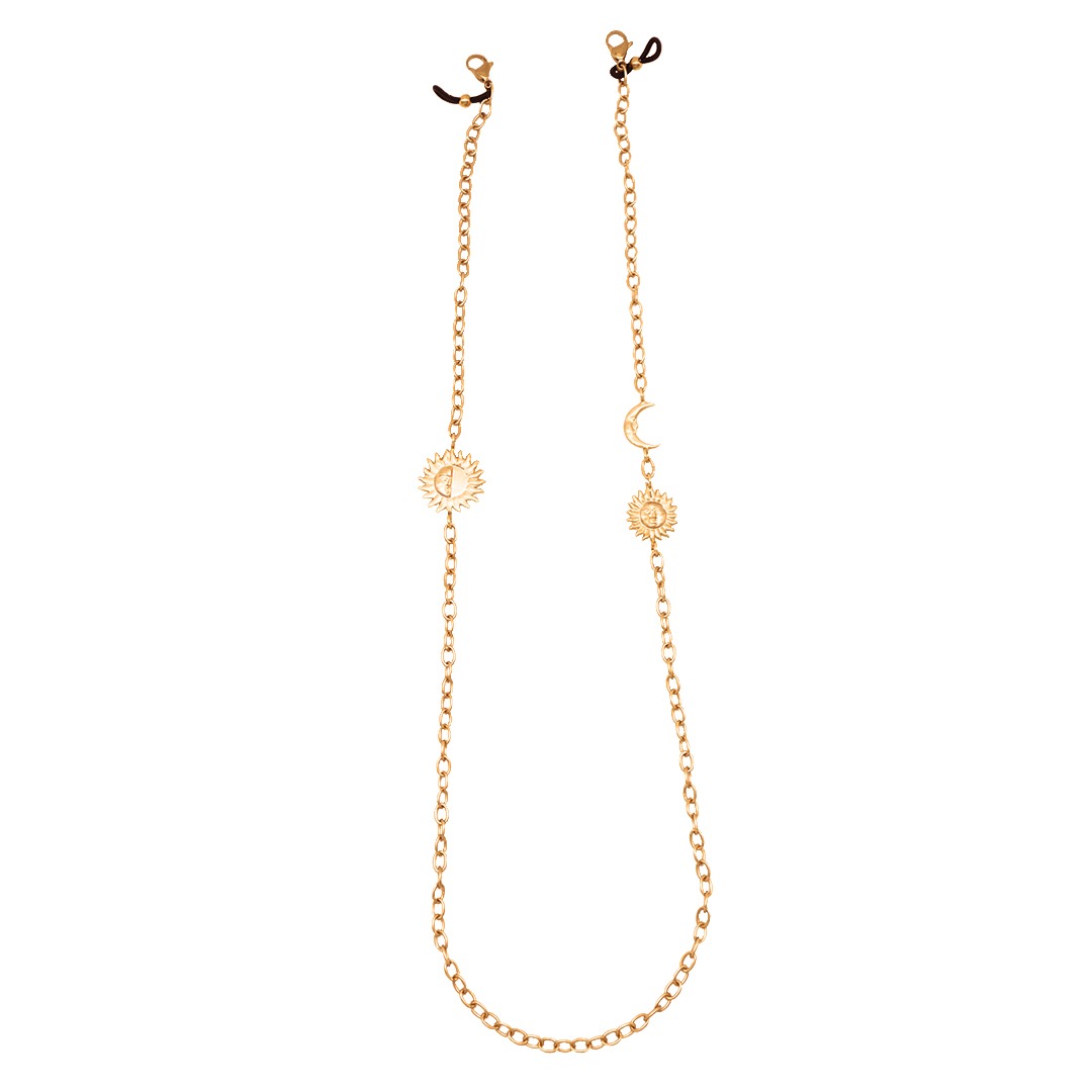 Cadena para gafas con soles y media luna vista frontal Brezo Jewelry