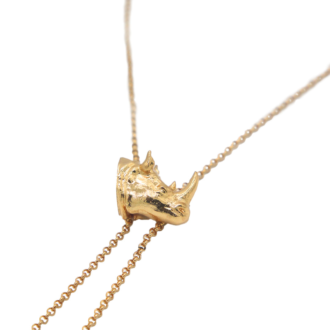 Cadena larga de rinoceronte y cocodrilos vista detallada Brezo Jewelry