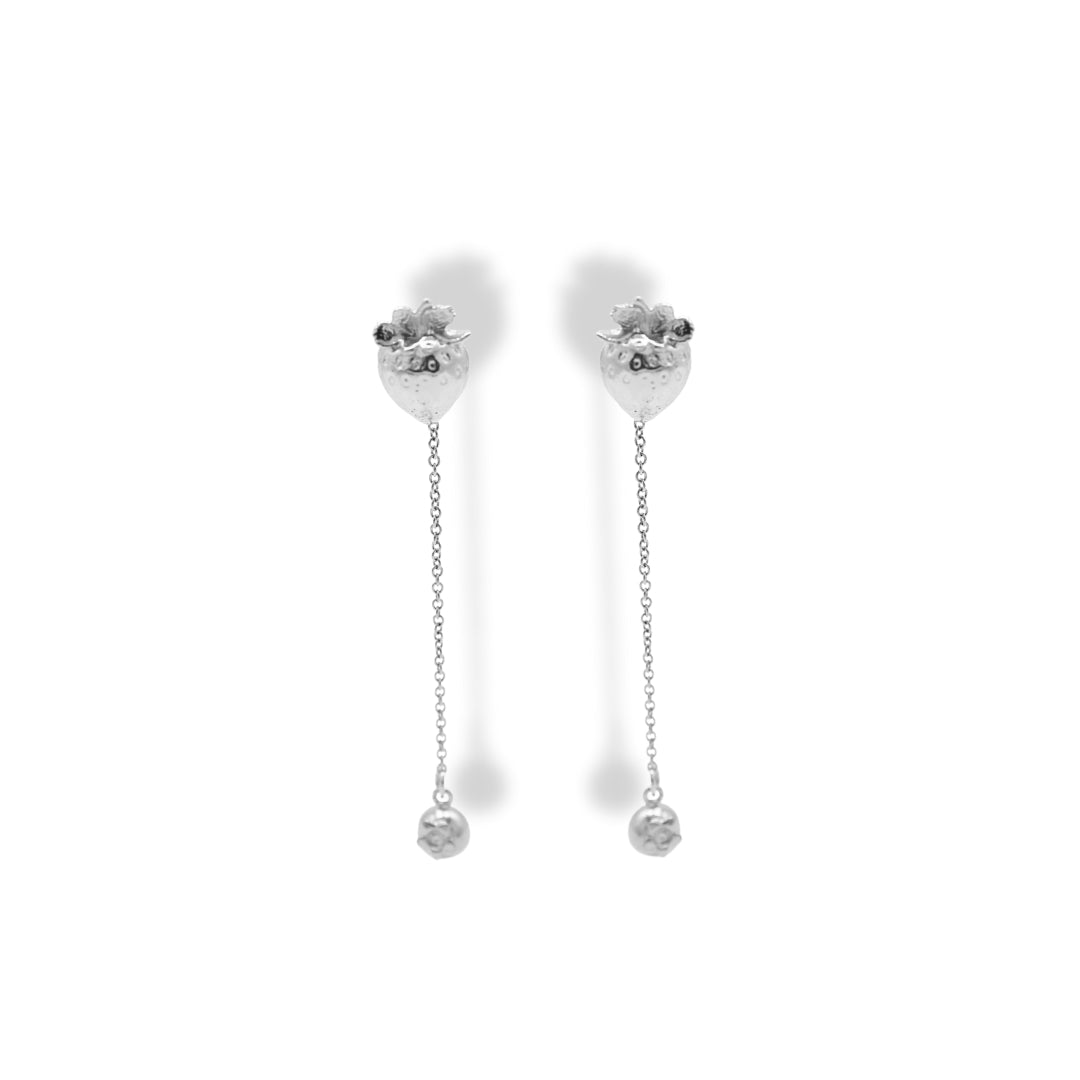 Aretes de fresa con extensión de cadena con arándano pequeño silver