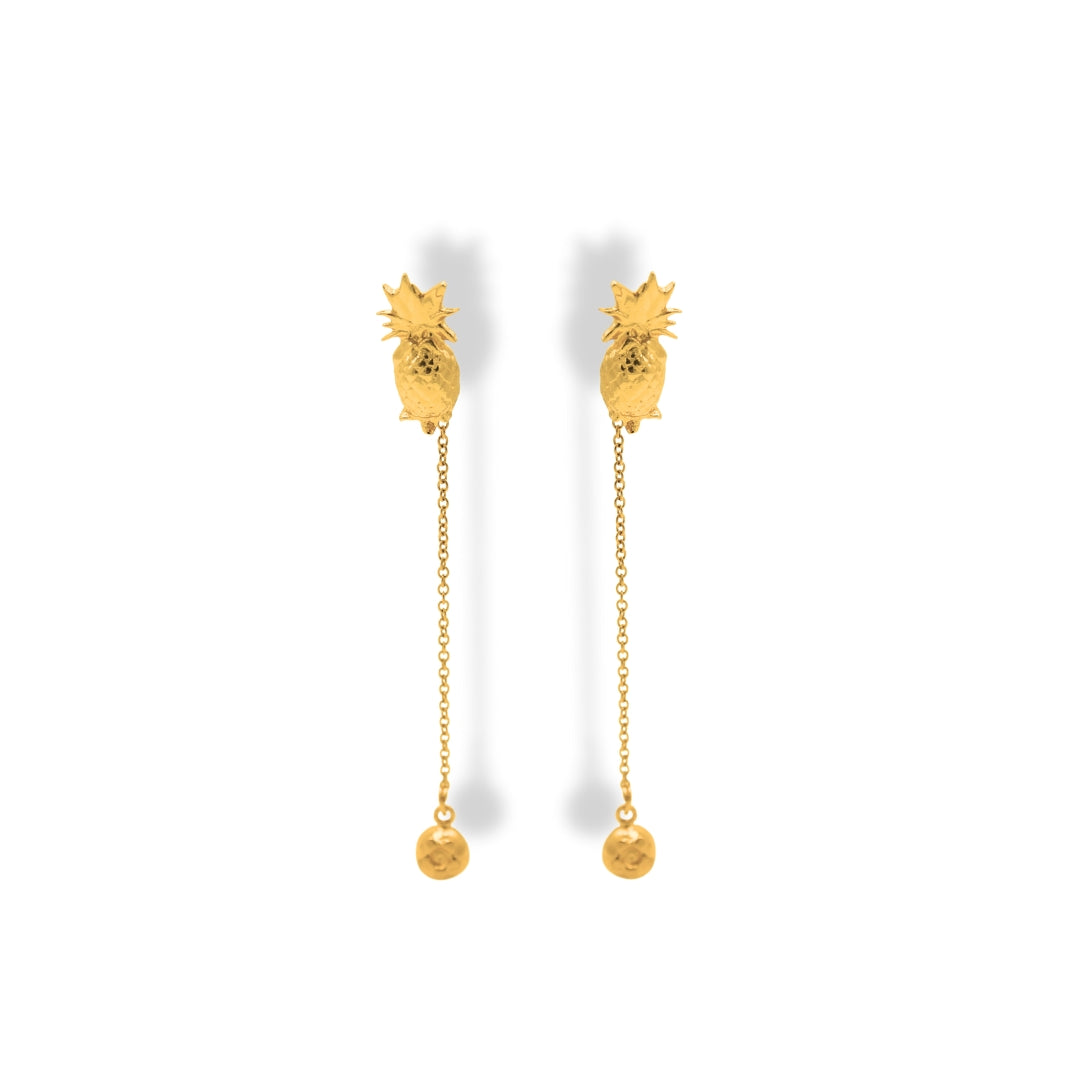 Aretes de piña dorados con extensión de cadena con arándano pequeño