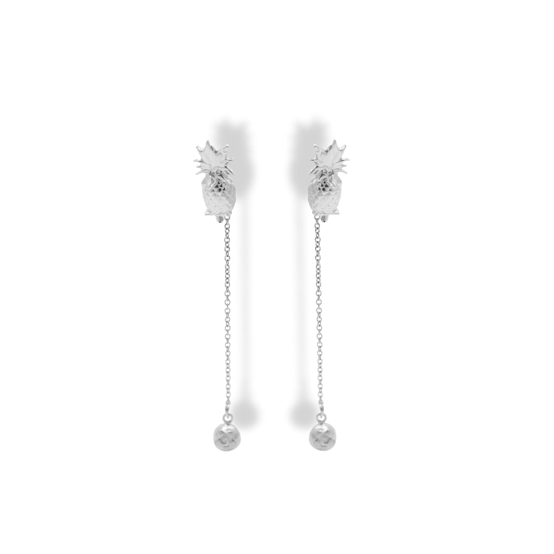 Aretes de piña plateados con extensión de cadena con arándano pequeño
