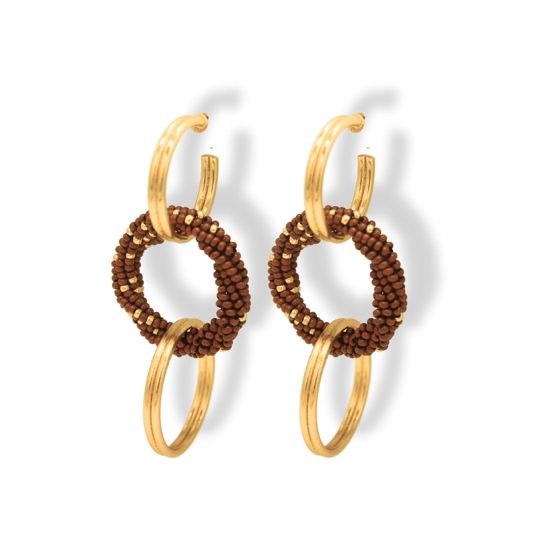 Aretes Entrelazados Tejidos Triples Terracota vista lateral Brezo Jewelry