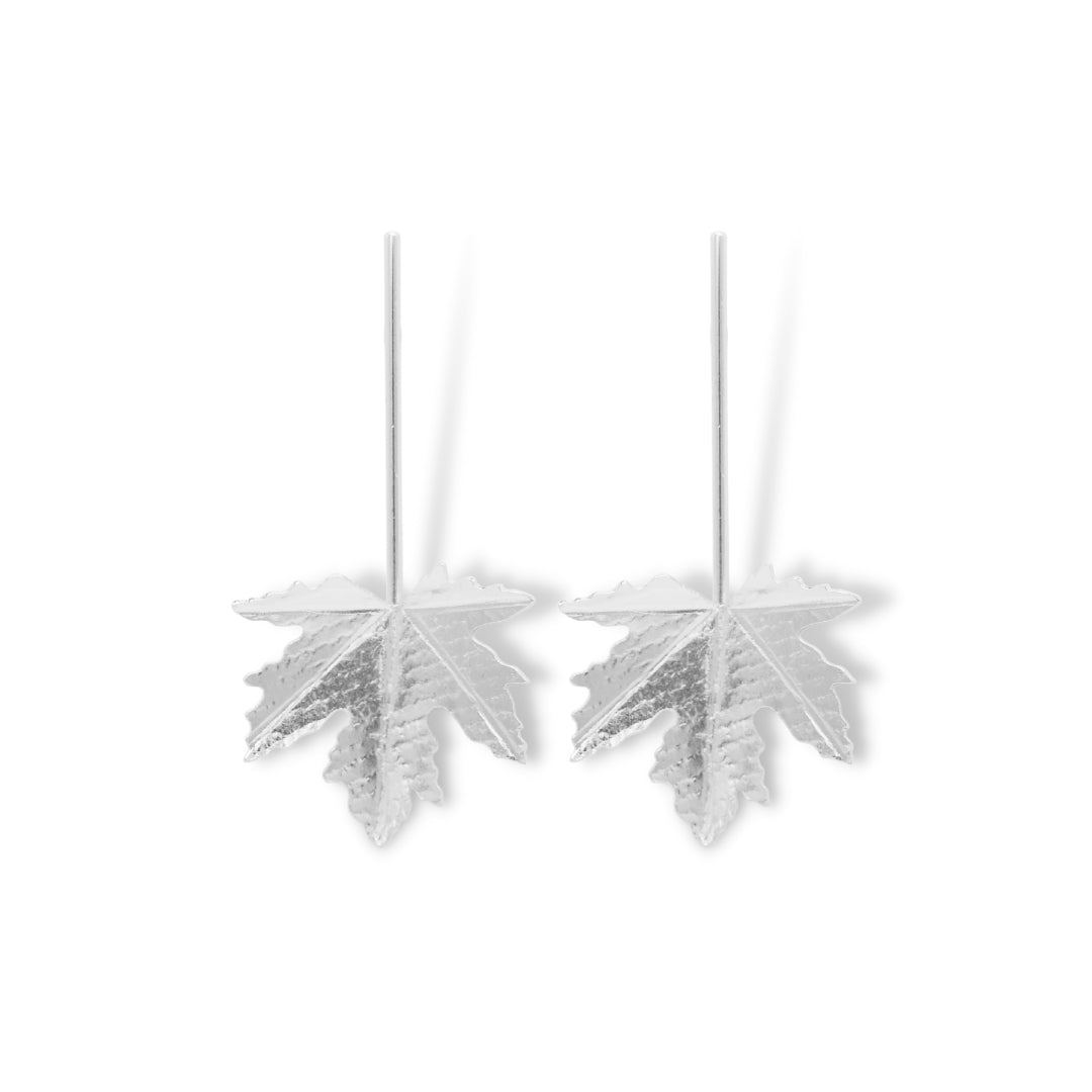Aretes largos con hoja de maple silver 2