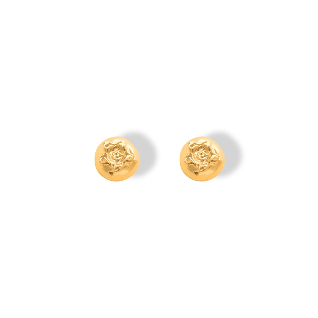 Vista frontal de aretes de arándano pequeño dorados — Brezo Jewelry Brezo Jewelry