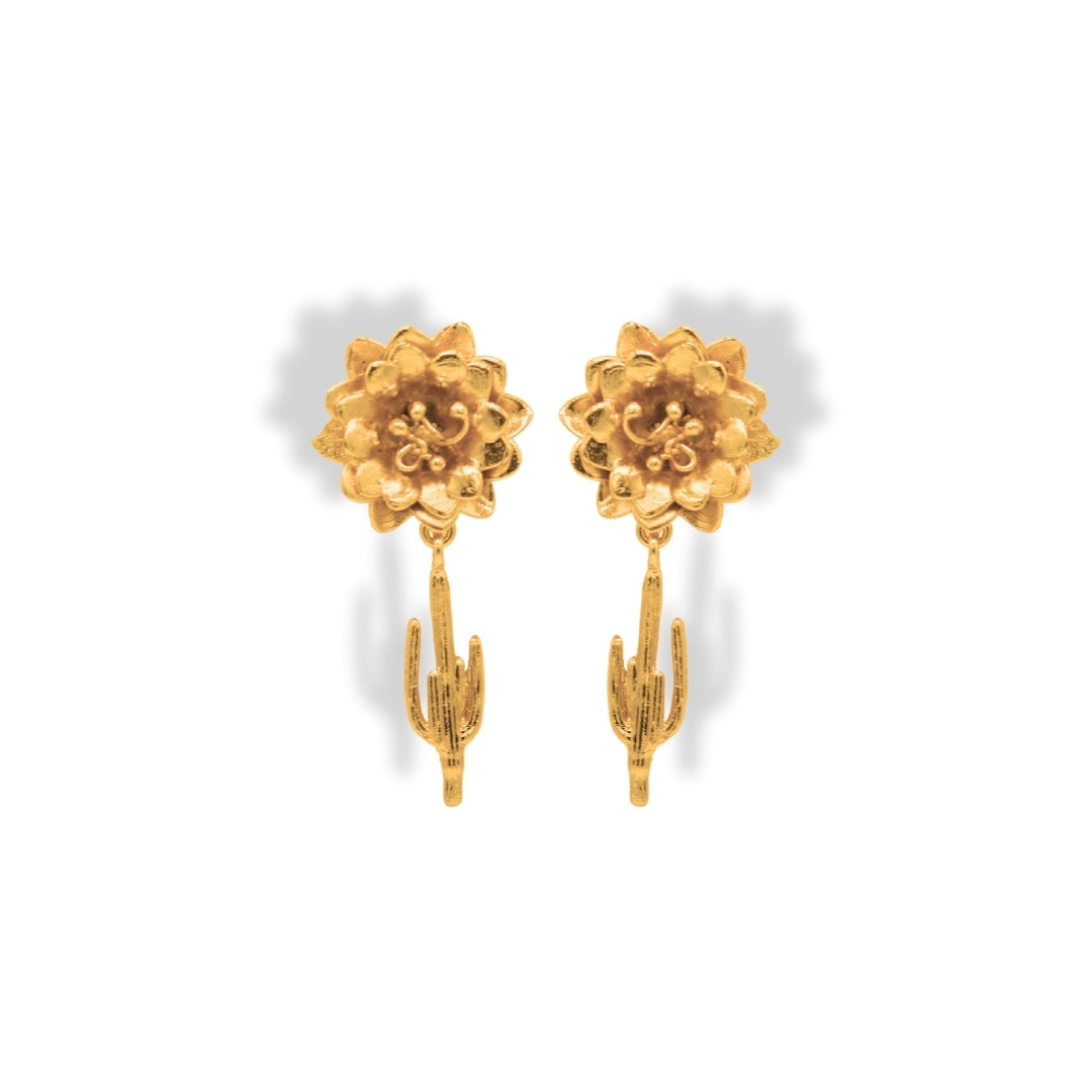 Aretes con flor de cactus grande y cactus