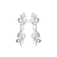 Aretes largos con serpientes grandes silver vista diagonal