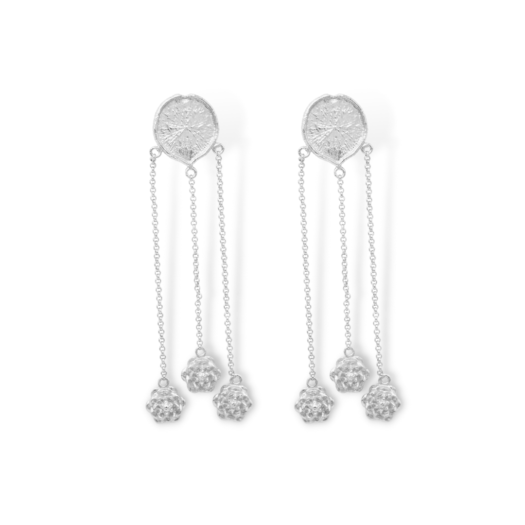 Aretes largos con hoja de victoria regia y flores de loto  silver 2