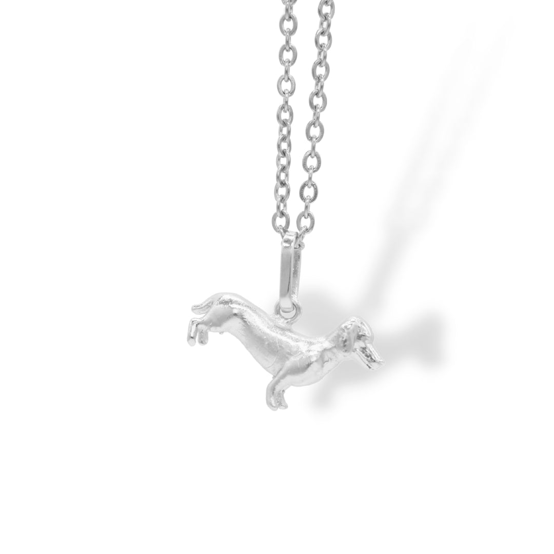 Cadena con perro salchicha grande plateado Brezo Jewelry