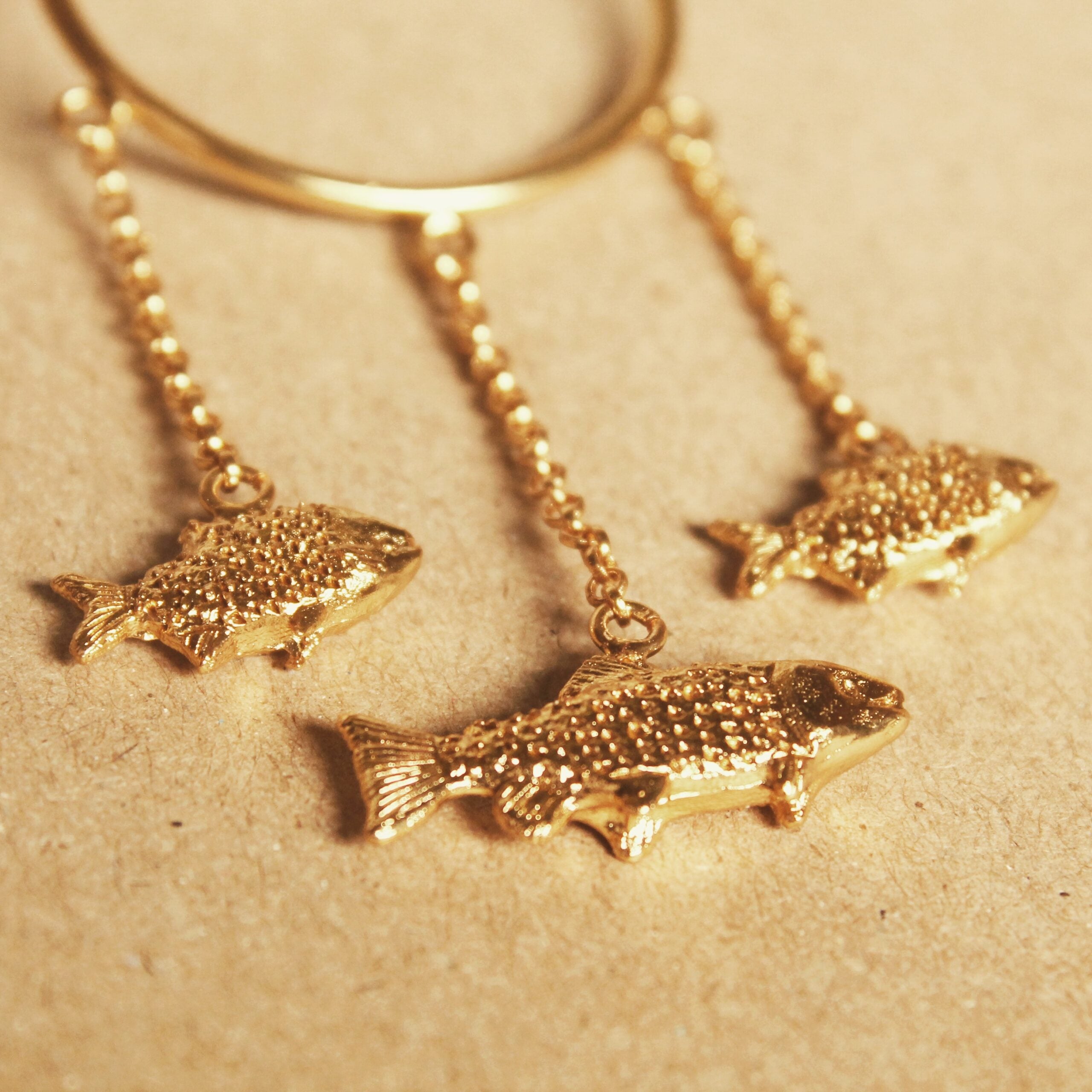 Aretes con aro y tres peces vista detallada