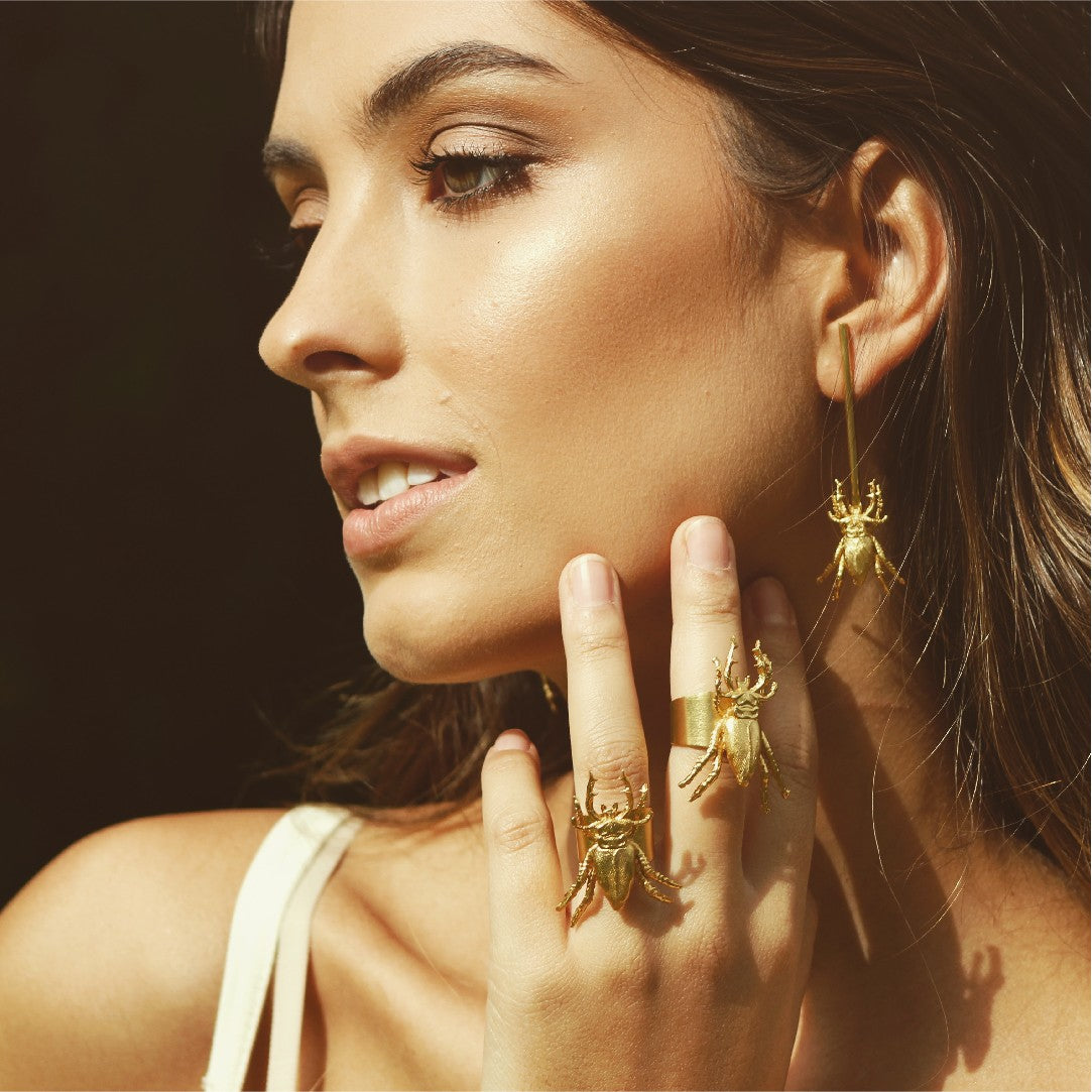 Aretes largos con escarabajo pequeño varios