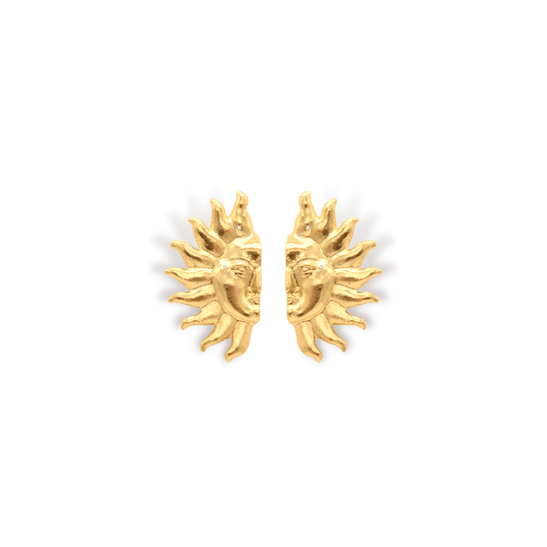 Aretes de sol media cara vista frontal Brezo Jewelry