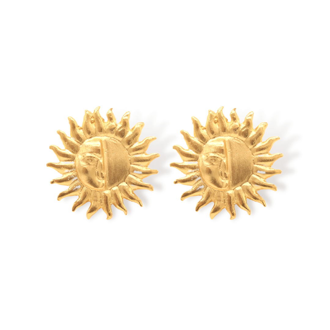 Aretes de sol media cara plana grande vista frontal Brezo Jewelry