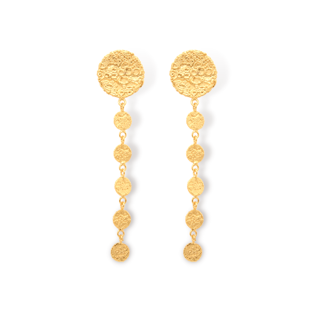 Aretes largos de cráteres vista frontal Brezo Jewelry